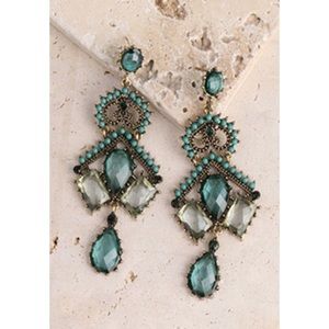 Chandelier Drop Gemstone Ornate Statement Earrings